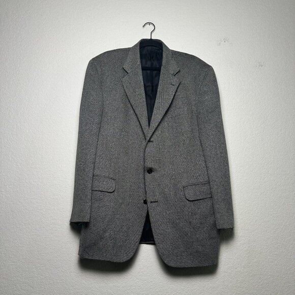 VTG Oak Creek Silk Wool Blazer Sport Coat Men 44R Grey Twill Herringbone 90s - Picture 1 of 16